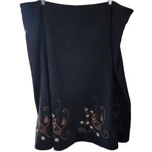 Dressbarn Women's Black Embroidered Floral Paisley Midi Skirt Plus Size 24W